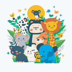 Naklejka premium A large set of animals of the world on a light background.