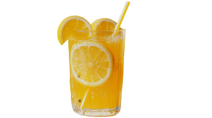 Glass of Orange Juice with Lemon Slices and Straw - Realistic Image