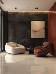 Modern Lounge Area Featuring Two Comfortable Armchairs and Artwork
