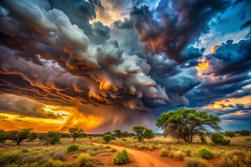 Dramatic Thunder Clouds Over Madikwe Game Reserve in South Africa Captured in Macro Photography During Late Afternoon Light