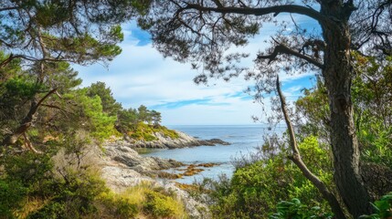 Obraz premium A beautiful view of the ocean with a tree in the foreground