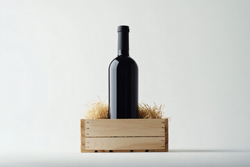 Naklejka premium Wine Bottle Mockup in Wooden Crate Isolated on White