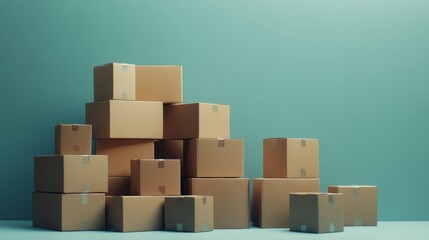 Obraz premium Stacked cardboard boxes on plain background 