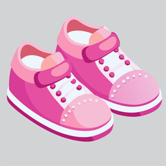 A whimsical illustration of a pair of pink baby shoes dancing on a cloud