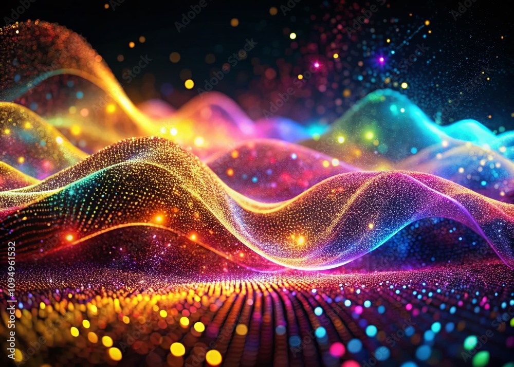 Poster dynamic wave of glowing particles representing digital technology background in 4k resolution for cr
