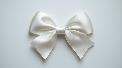 Elegant White Satin Bow on a Soft Light Background, Perfect for Decor, Fashion, Crafts, Weddings, Gifts, and Accessories with a Touch of Class and Charm