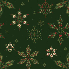 Series of christmas floral patterns in retro vintage classical style