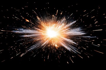 Fototapeta premium Bright explosion of sparks and light on a black background