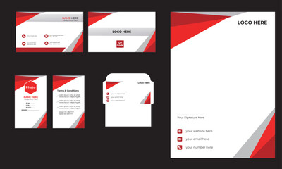corporate identity template design realistic red and dark red business stationary for shop 