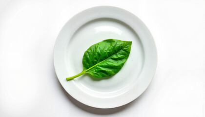 Obraz premium Fresh spinach leaf on a white plate with copy space