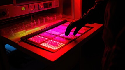 Scientific experimentation laboratory image capture red lighting close-up innovative research techniques for effective analysis