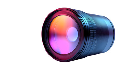 3D Render of a Camera Lens with a Purple and Orange Glowing Lens