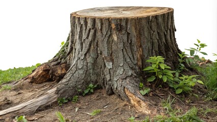 Tree trunk with prominent year rings and a decaying base, forest, wooden, environmental