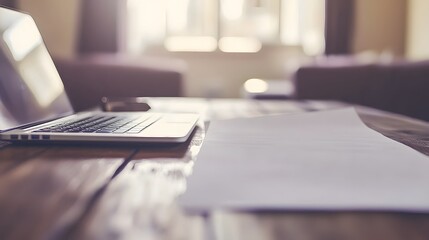 An A4 paper partially covered by an open laptop, workspace setting. 