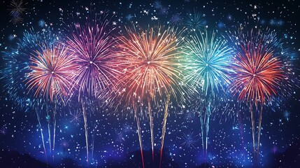 Festive Christmas Tree & Holiday Decor with Gifts, Stockings, and Fireworks for Winter Celebration