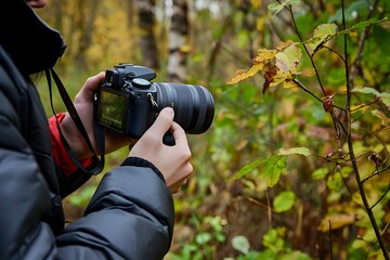 Capturing nature's beauty while exploring a forest in autumn