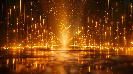 Fototapeta premium Golden Abstract 3D Background: Sparkling Lights and Glowing Particles