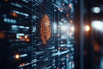 A digital fingerprint illuminated in a futuristic cyber interface, symbolizing security and digital identity in the modern digital landscape.