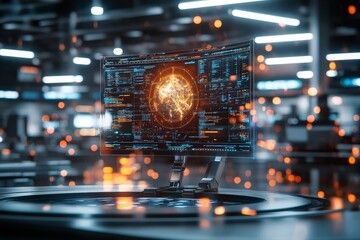 A cutting-edge digital control panel embodies futuristic information display and data visualization, capturing an ambiance of technological advancement and sleek design.