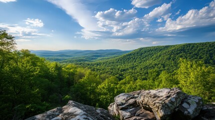 A beautiful mountain view with a clear blue sky and a few clouds