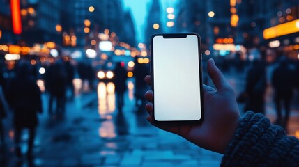 Smartphone Screen Mockup in a Vibrant City at Night