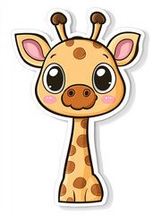An Illustration of a cute giraffe with a big smile on its face isolated on white background.  