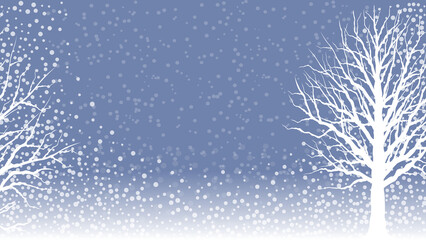 abstract winter template with tree silhouette and snowfall snow