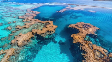 Exploring aerial views of coral reef ecosystem in pristine waters scientific mapping of vibrant underwater landscapes