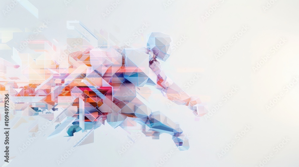 Poster dynamic algorithmic robot movement visualization in a digital laboratory scientific illustration wit