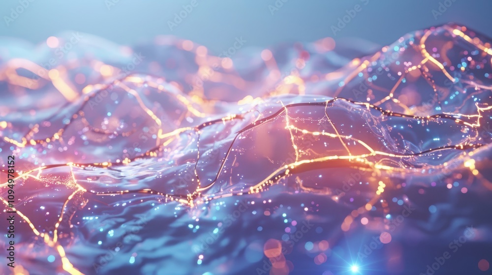 Poster visualizing artificial intelligence neural network structures digital realm abstract art soft neon c