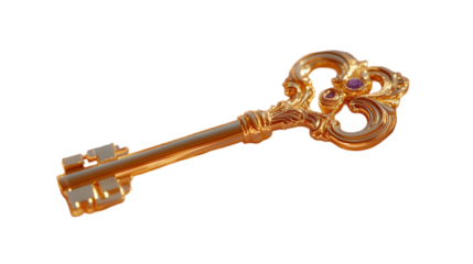 Golden Key with Ornate Design and Gemstone 3D Illustration