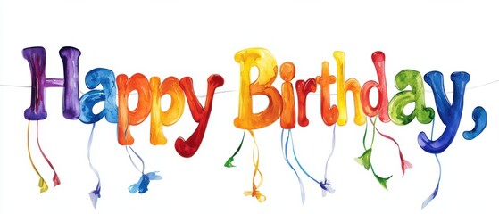 Colorful rainbow pennant flags celebrating a happy birthday festive party atmosphere indoor celebration joyful vibes cheerful conceptual design