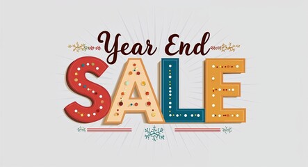 year end sale artistic colorful style lettering on plain white background