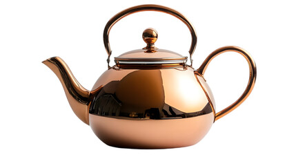 Shiny Copper Teapot with Rounded Body and Curved Handle - Realistic Image