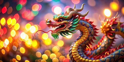 Obraz premium Enchanting Dragon Chinese Texture with Bokeh Effect - A Captivating Fusion of Tradition and Modern Artistry for Commercial Use