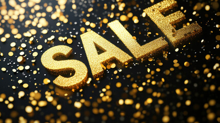 Golden SALE sign with festive confetti creating celebratory mood