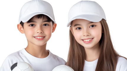 Two young girls in white baseball caps enjoying sunny day outdoors 