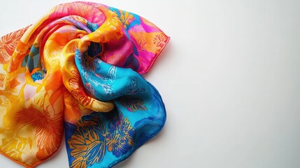 Obraz premium Vibrant Floral Silk Scarf in Bright Colors with Artistic Patterns Perfect for Fashion Accessories and Stylish Outfits in Various Settings