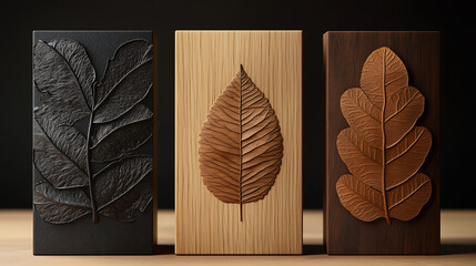 Elegant embossed wooden panels with detailed leaf designs showcasing natural textures
