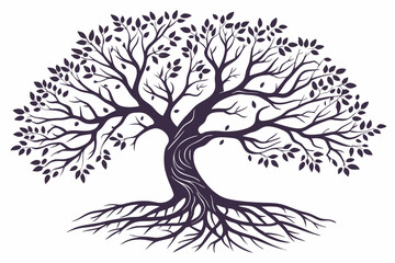Elegant Tree Silhouette Vector with Natural Branch and Root Details
