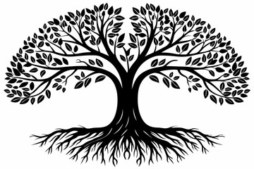 Obraz premium Elegant Tree Silhouette Vector with Natural Branch and Root Details 