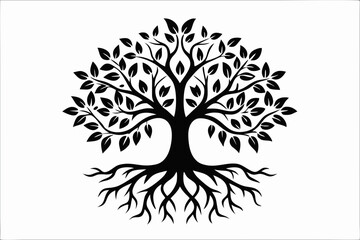Obraz premium Elegant Tree Silhouette Vector with Natural Branch and Root Details 
