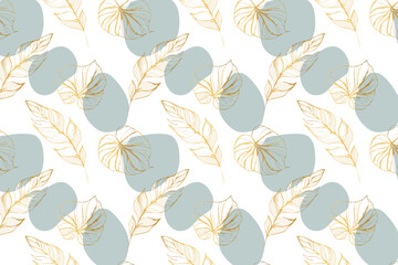 Botanical Line Art Wallpaper with Golden Texture, Luxury Floral Design & Brush Style