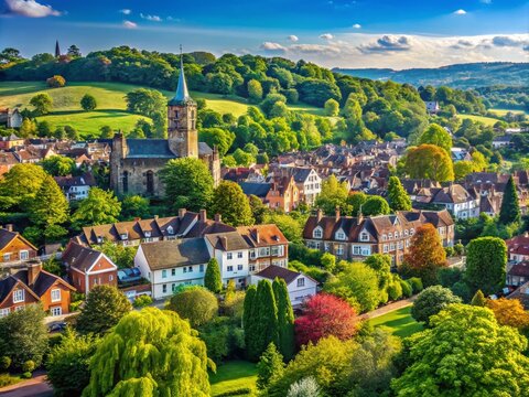 Enchanting Reigate: A Serene View of Historic Architecture and Lush Greenery in the Heart of the UK, Capturing the Charm of English Countryside and Urban Life