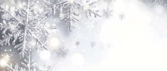crystal snow flakes background pine tree branches new year template silver colors with winter texture