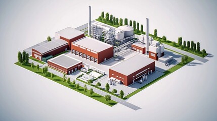 Obraz premium Aerial perspective of a comprehensive industrial complex with various factories warehouses and logistics facilities surrounded by green space and infrastructure
