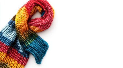 Colorful Knitted Scarf Displayed on White Background Featuring Striped Pattern and Soft Texture Ideal for Cozy Winter Fashion and Accessories