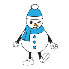 Snowman character in winter hat and scarf