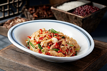 Hunan-style stir-fried bamboo shoots with rice pepper and garlic sprouts