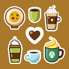 Charming Collection of Cute Coffee and Dessert Stickers Featuring Adorable Mugs and Drinks for All Your Creative Projects and Designs